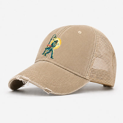 Man in Hat by Lamppost Washed Trucker Hat – Khaki