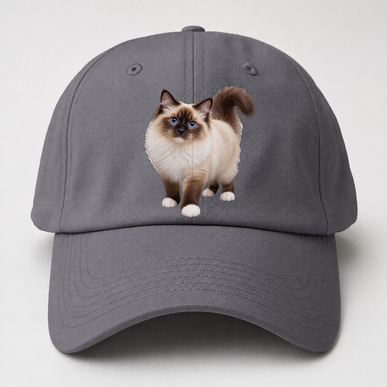 Birman Standing Three Quarter Realistic Cat Portrait Baseball Cap – Grey