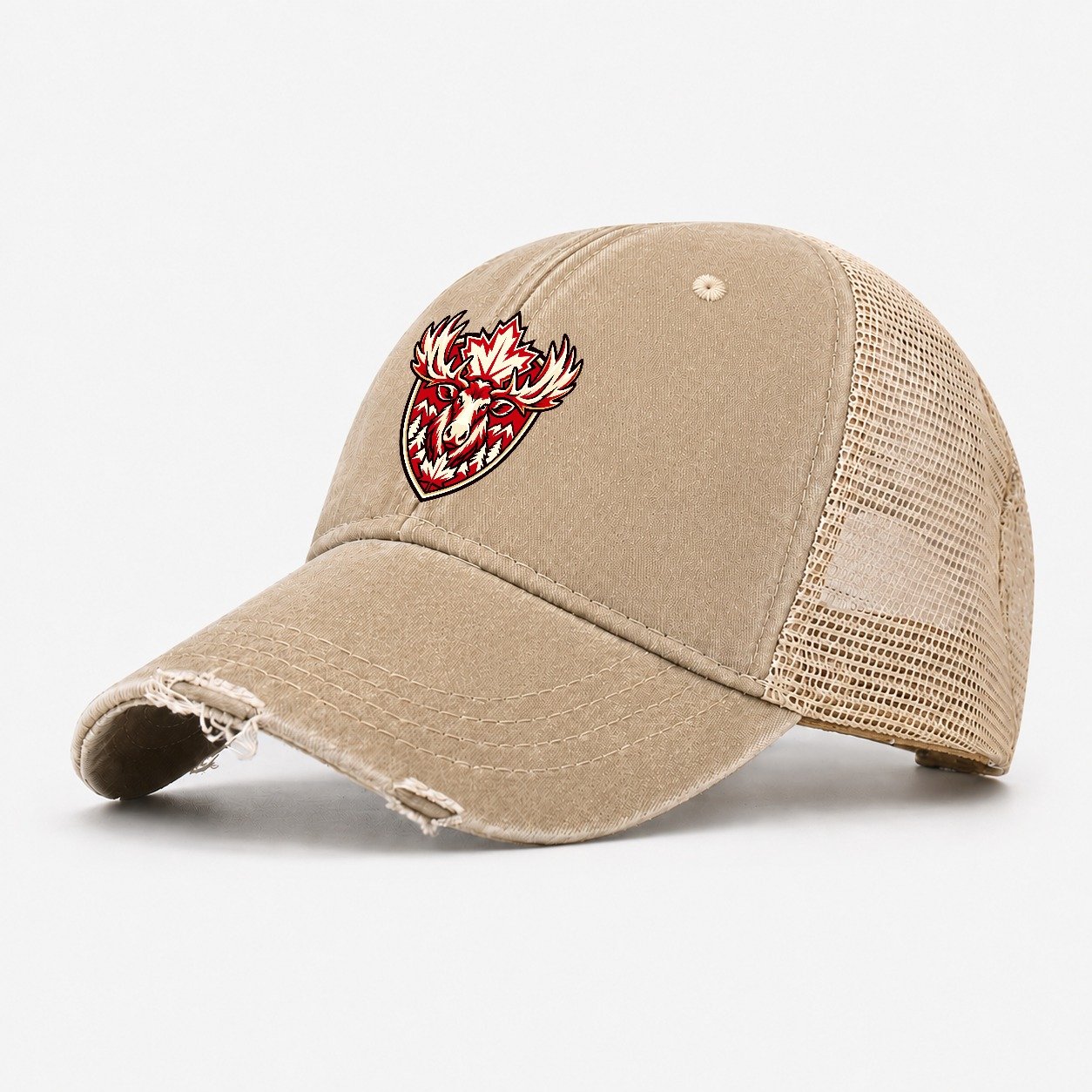 Canada Minimal Emblem Country Logos Washed Trucker Hat – Khaki