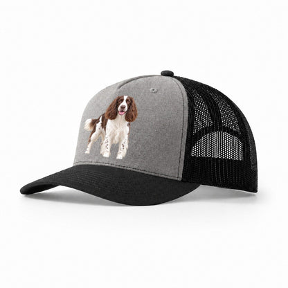 English Springer Spaniel Standing Top Breeds Trucker Hat – Grey Black