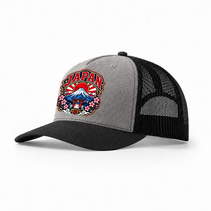 Japan Retro Badge Country Logos Trucker Hat – Grey Black
