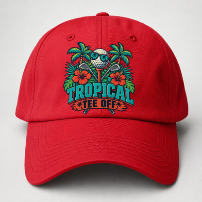 Tropical Tee Off Golf Life Baseball Cap – Red