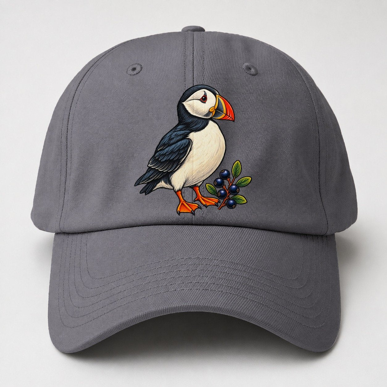 Atlantic Puffin And Crowberry Canada Cultural Icons Baseball Cap – Grey