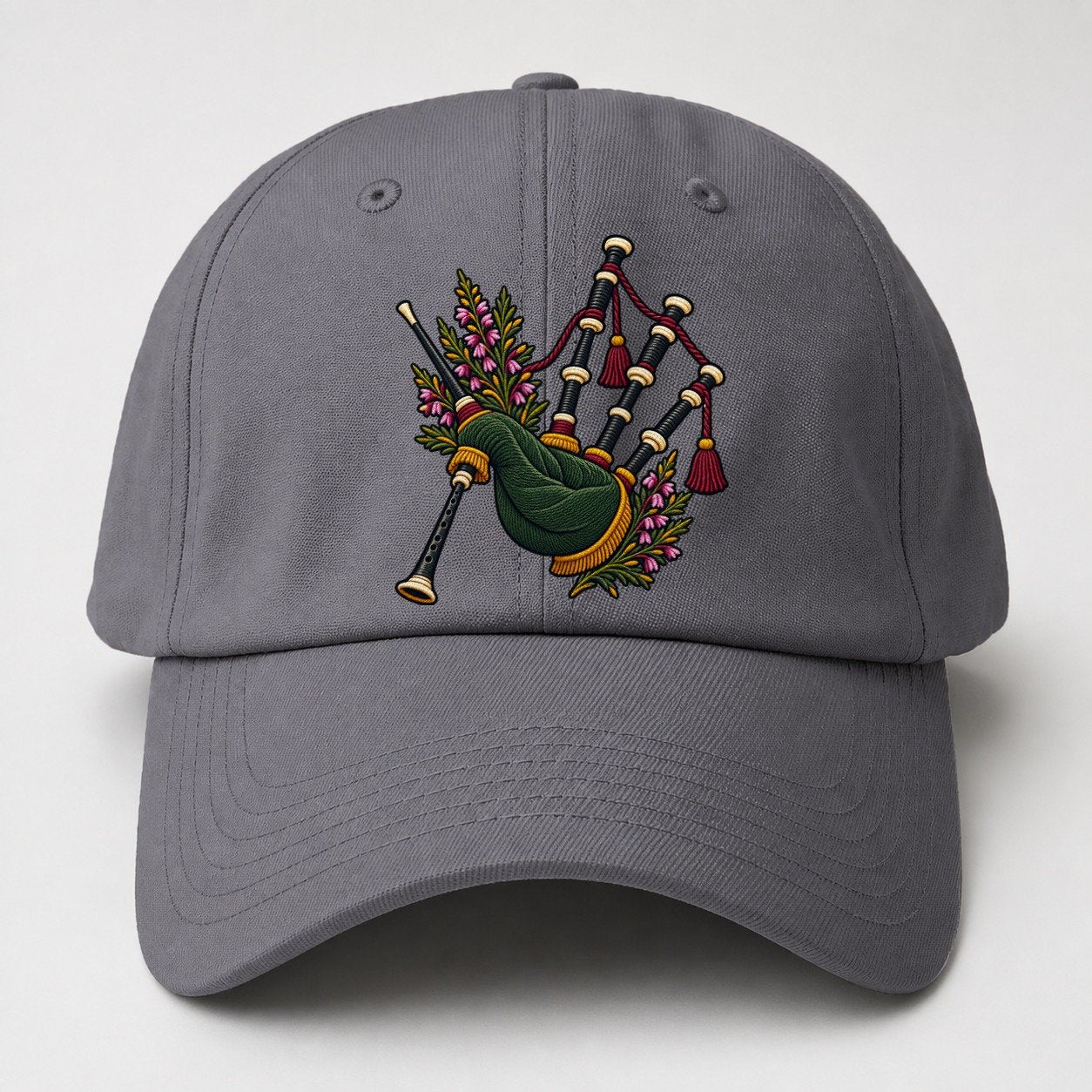 Scottish Bagpipes And Heather Uk Culture Heritage Baseball Cap – Grey