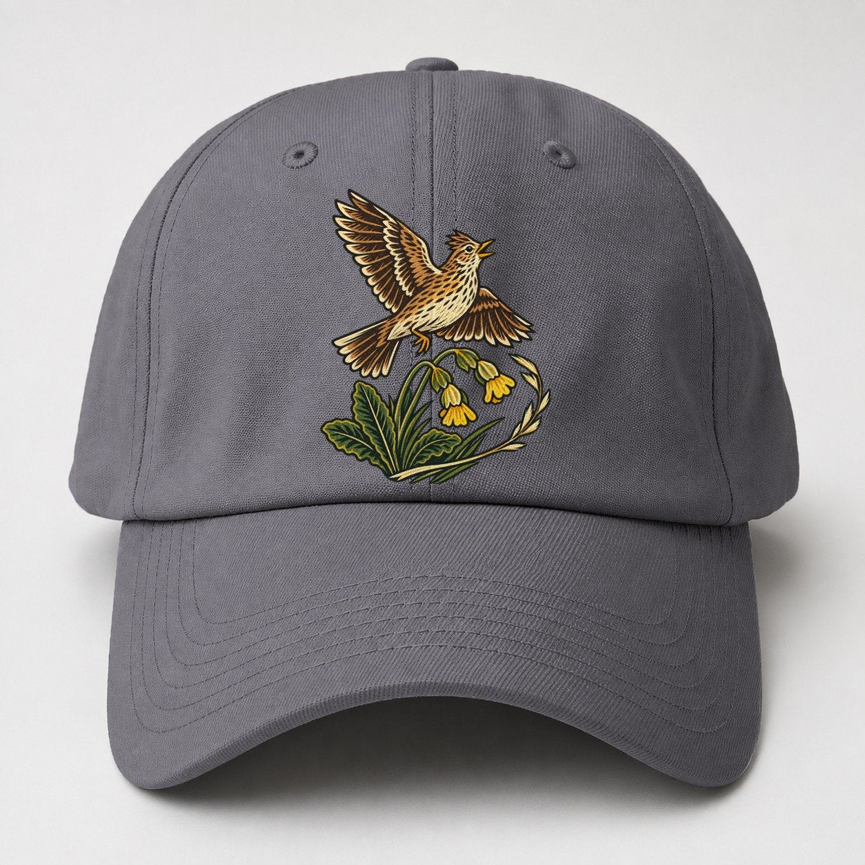 South Downs Skylark And Cowslip Uk Culture Heritage Baseball Cap – Grey