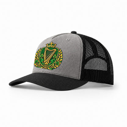 Ireland Heraldic Crest Country Logos Trucker Hat – Grey Black