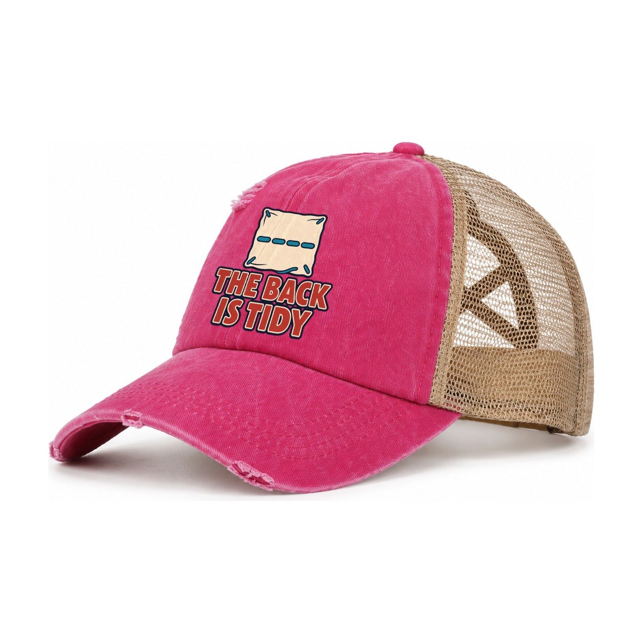 The Back Is Tidy And Needlework Women's Ponytail Trucker Hat – Raspberry Khaki