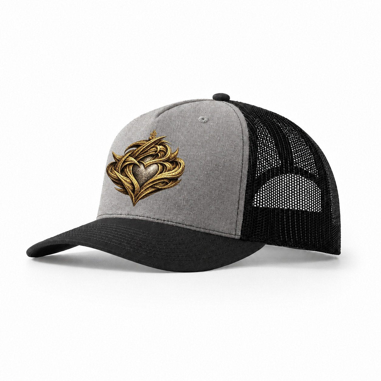 Claddagh Symbol Trucker Hat – Grey Black
