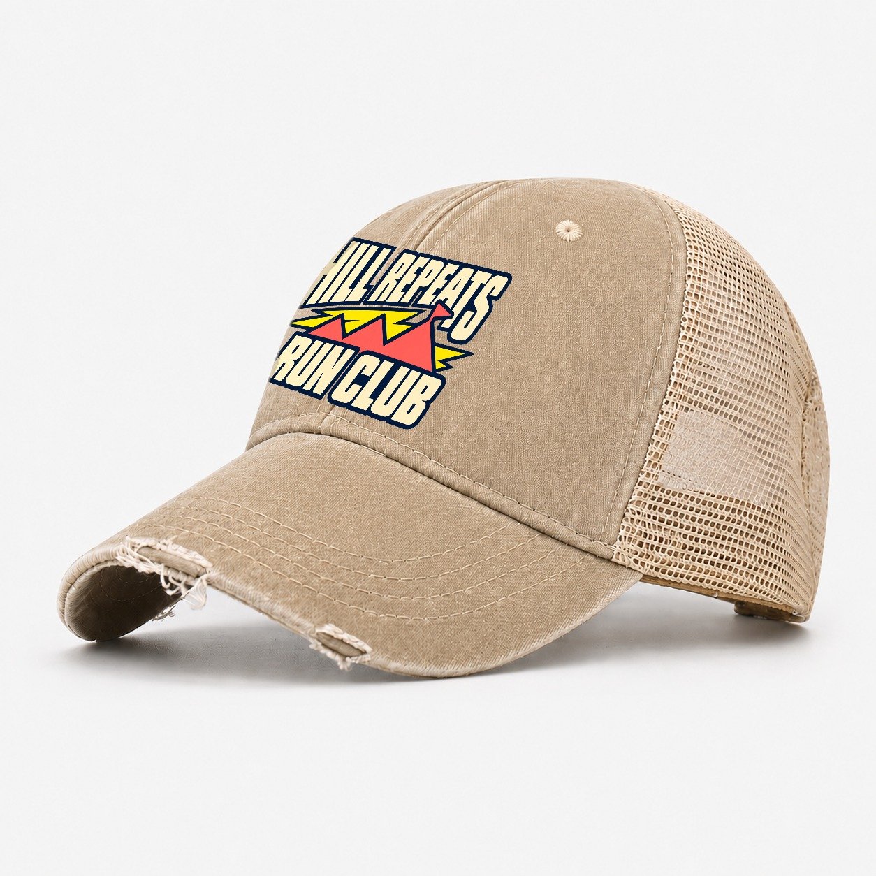 Hill Repeats Run Club 90S Running Clubs Washed Trucker Hat – Khaki