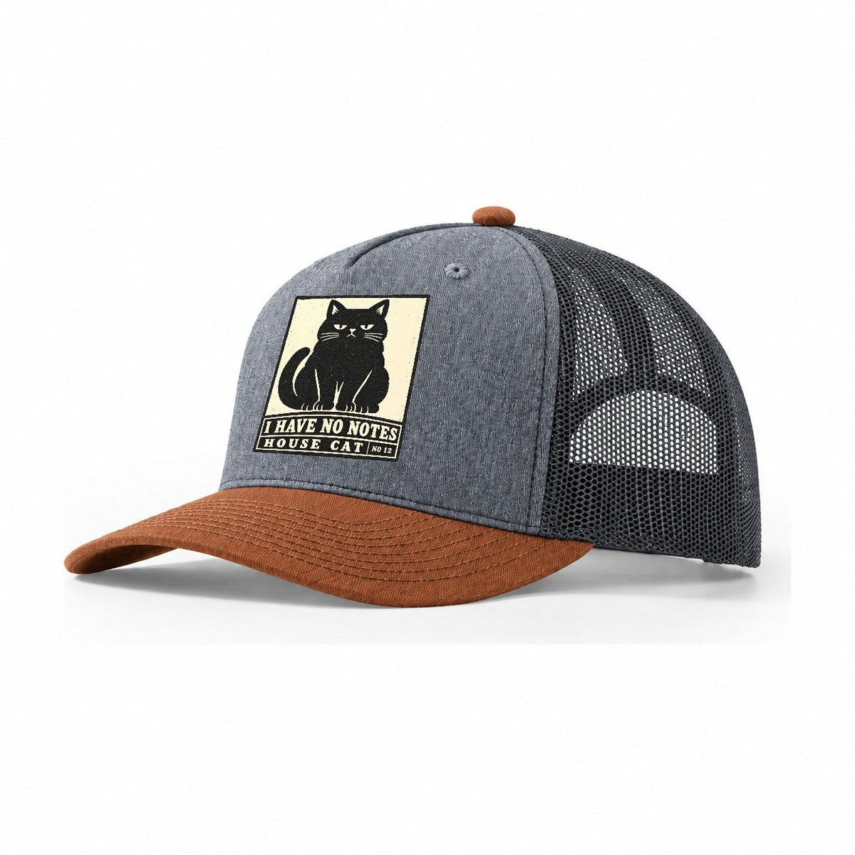 I Have No Notes Neko Says No Trucker Hat – Heather Grey Rust Charcoal