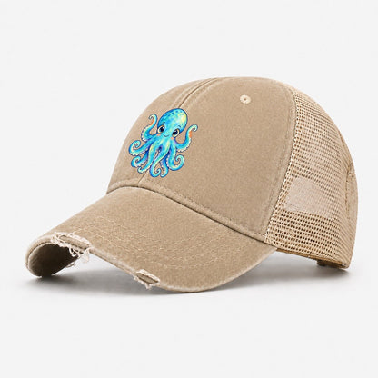 Octopus Curious Wave Sea Sprite Washed Trucker Hat – Khaki