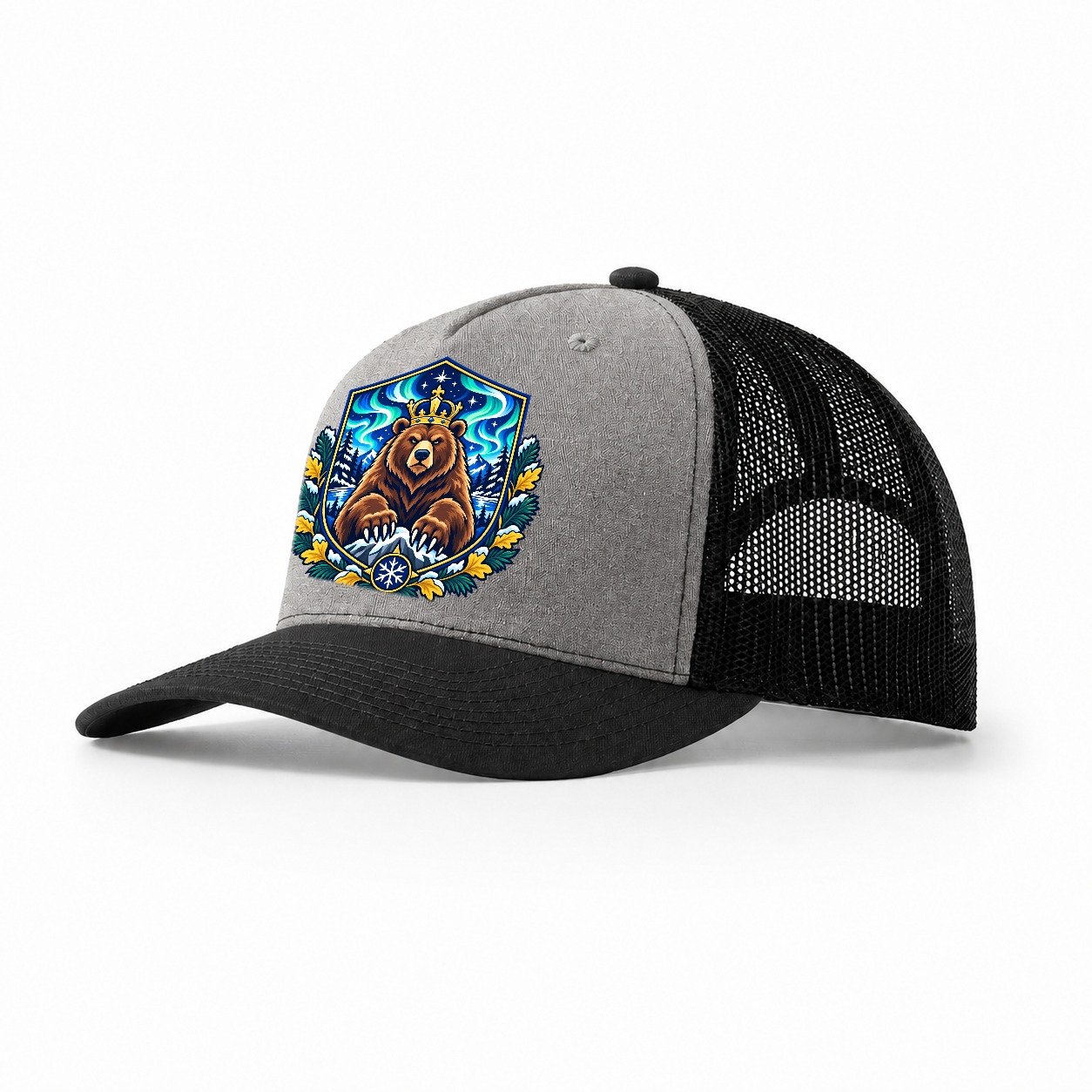 Finland Heraldic Crest Country Logos Trucker Hat – Grey Black