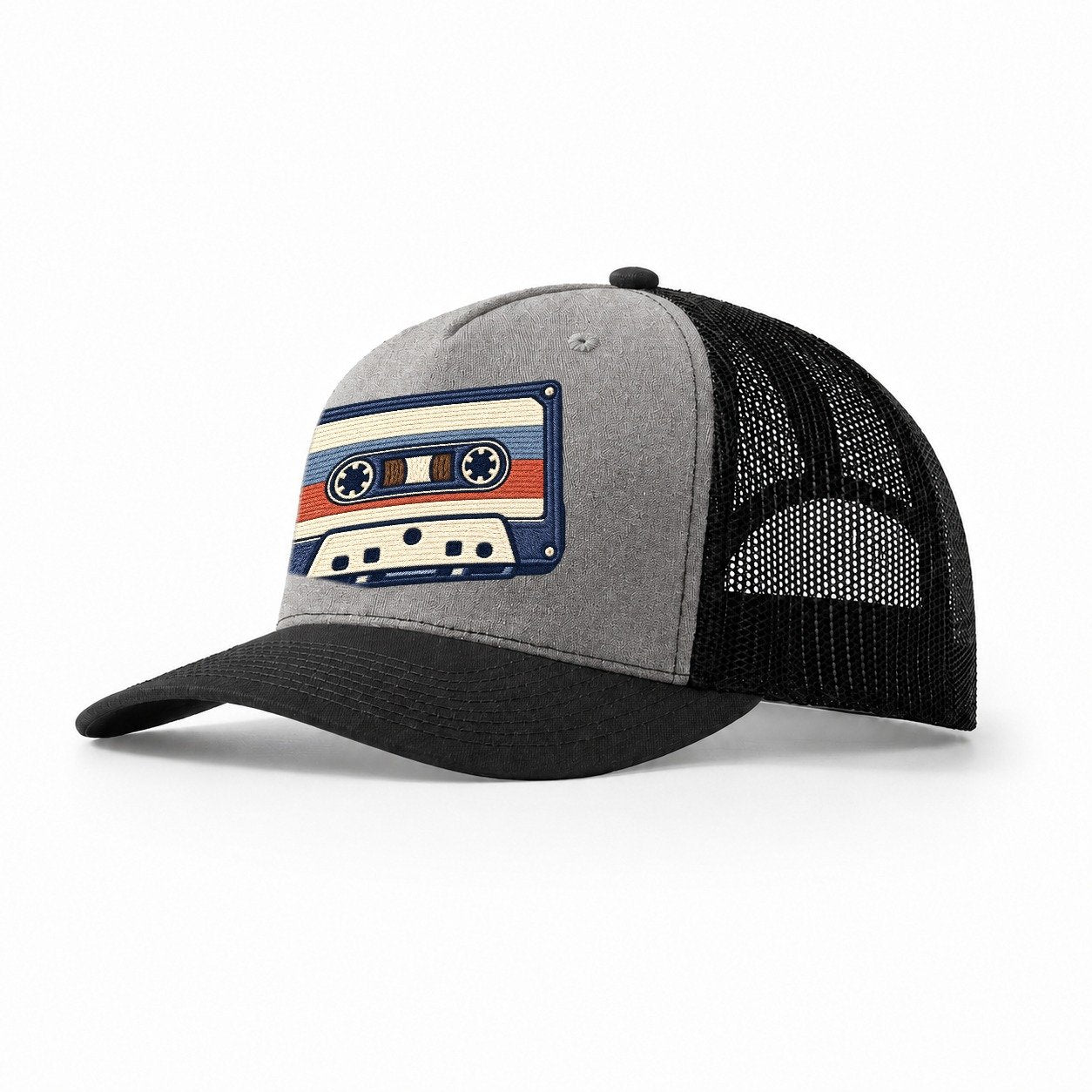 Cassette Tape Tiny Solo Marks Trucker Hat – Grey Black