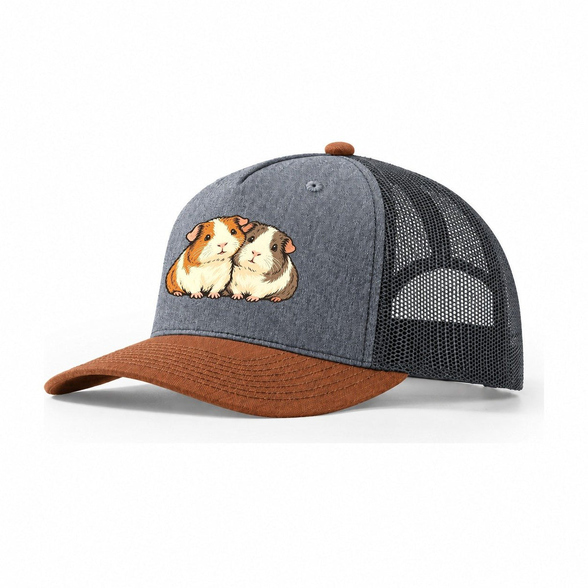 Guinea Pig Companions Small Pet Logos Trucker Hat – Heather Grey Rust Charcoal