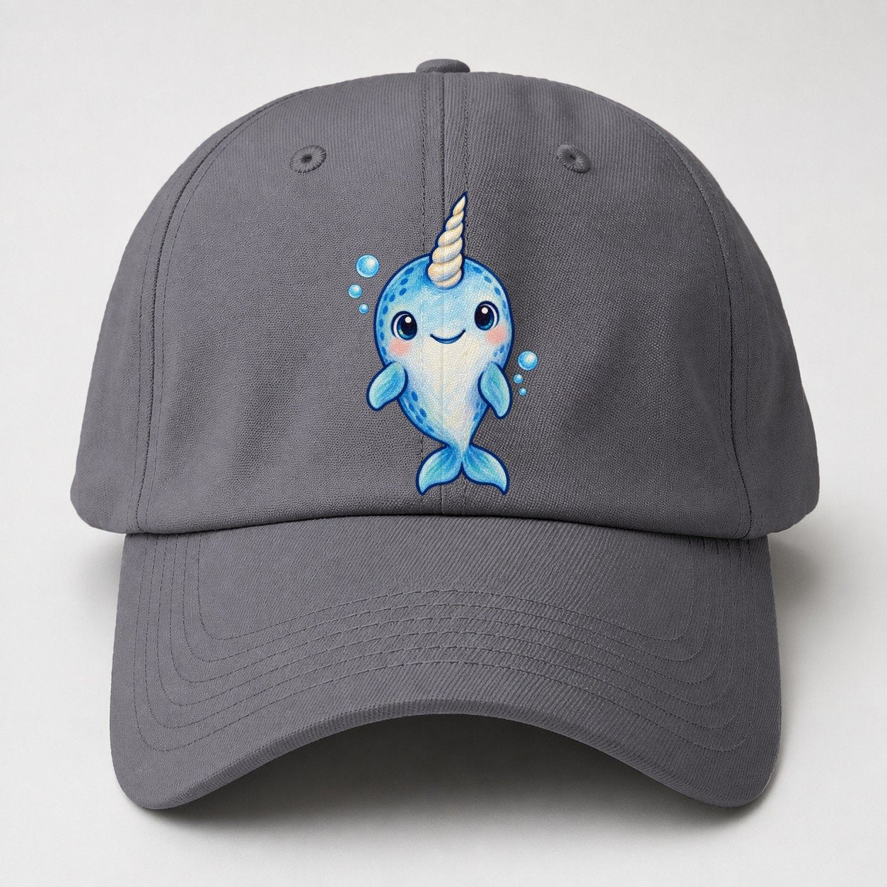 Narwhal Front Tusk Hello Sea Sprite Baseball Cap – Grey