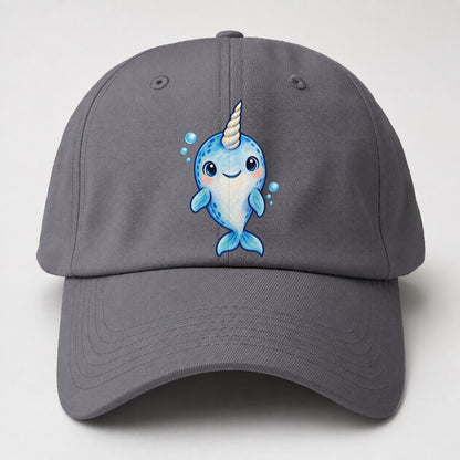 Narwhal Front Tusk Hello Sea Sprite Baseball Cap – Grey