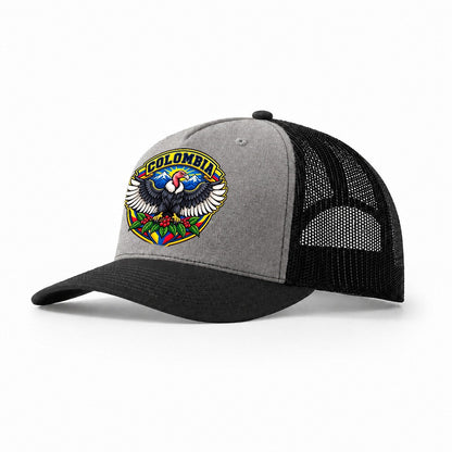 Colombia Retro Badge Country Logos Trucker Hat – Grey Black