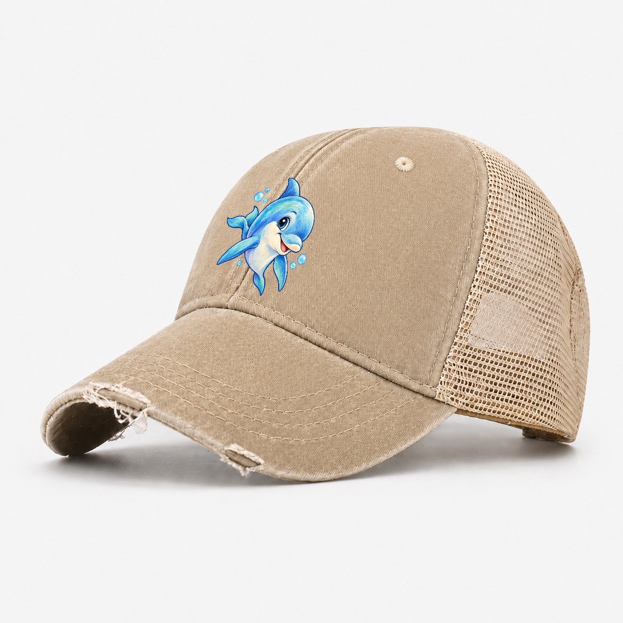 Dolphin Three Quarter Swim Sea Sprite Washed Trucker Hat – Khaki