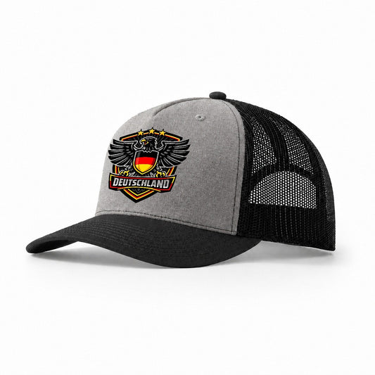 Deutschland Eagle Crest Trucker Hat – Grey Black