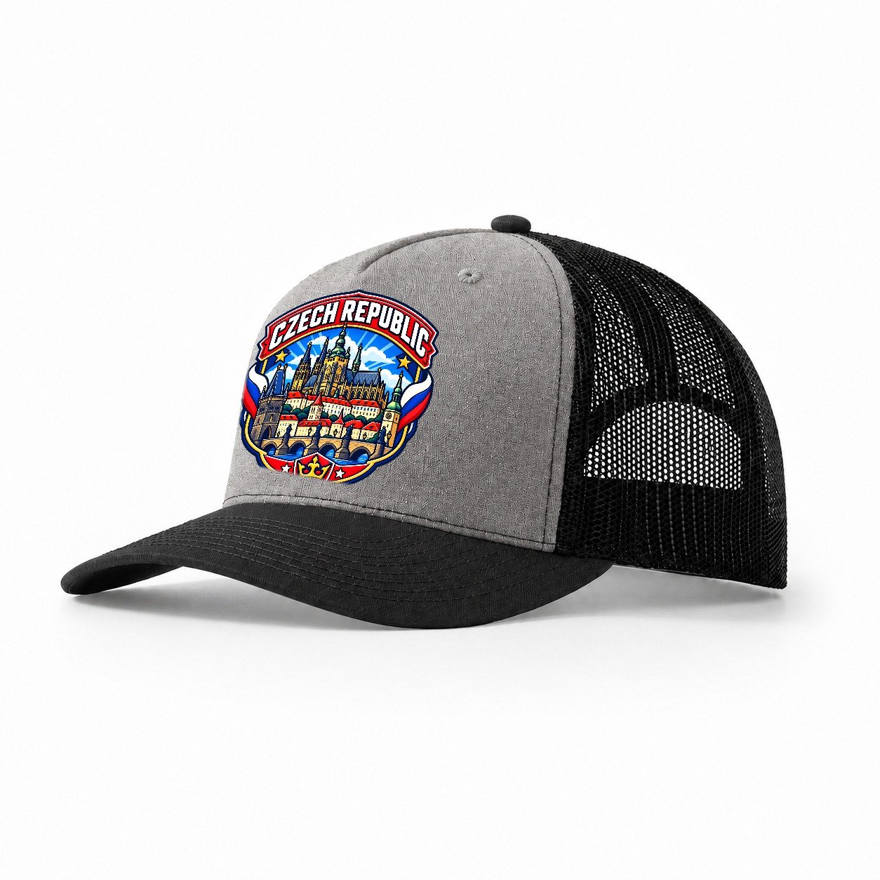 Czech Republic Retro Badge Country Logos Trucker Hat – Grey Black
