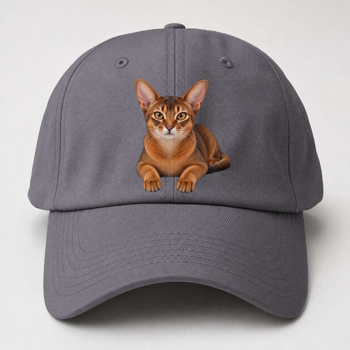 Abyssinian Reclining Paws Forward Realistic Cat Portrait Baseball Cap – Grey
