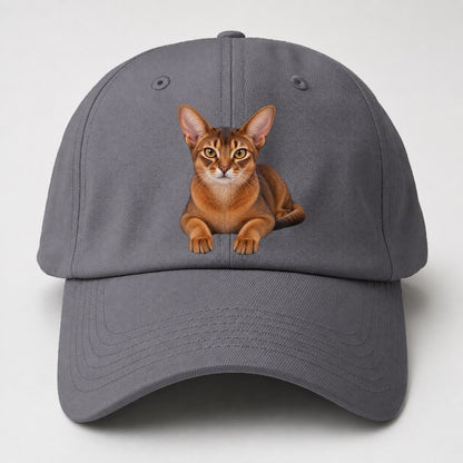 Abyssinian Reclining Paws Forward Realistic Cat Portrait Baseball Cap – Grey