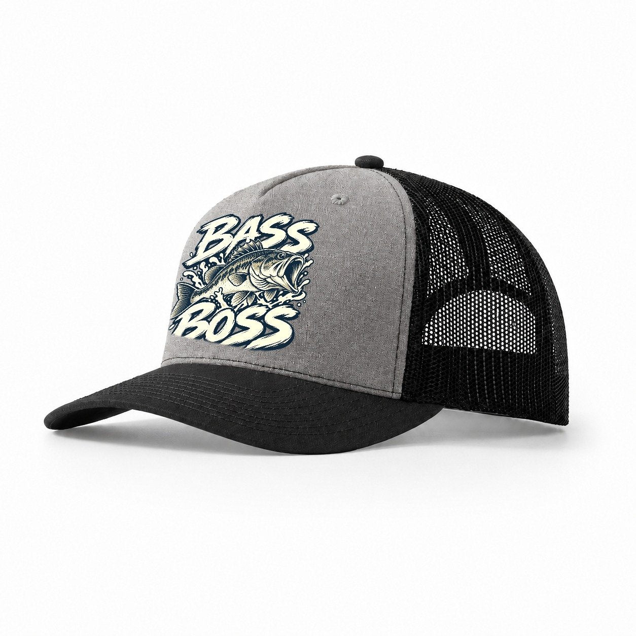 Bass Boss Fishing Elegant Trucker Hat – Grey Black