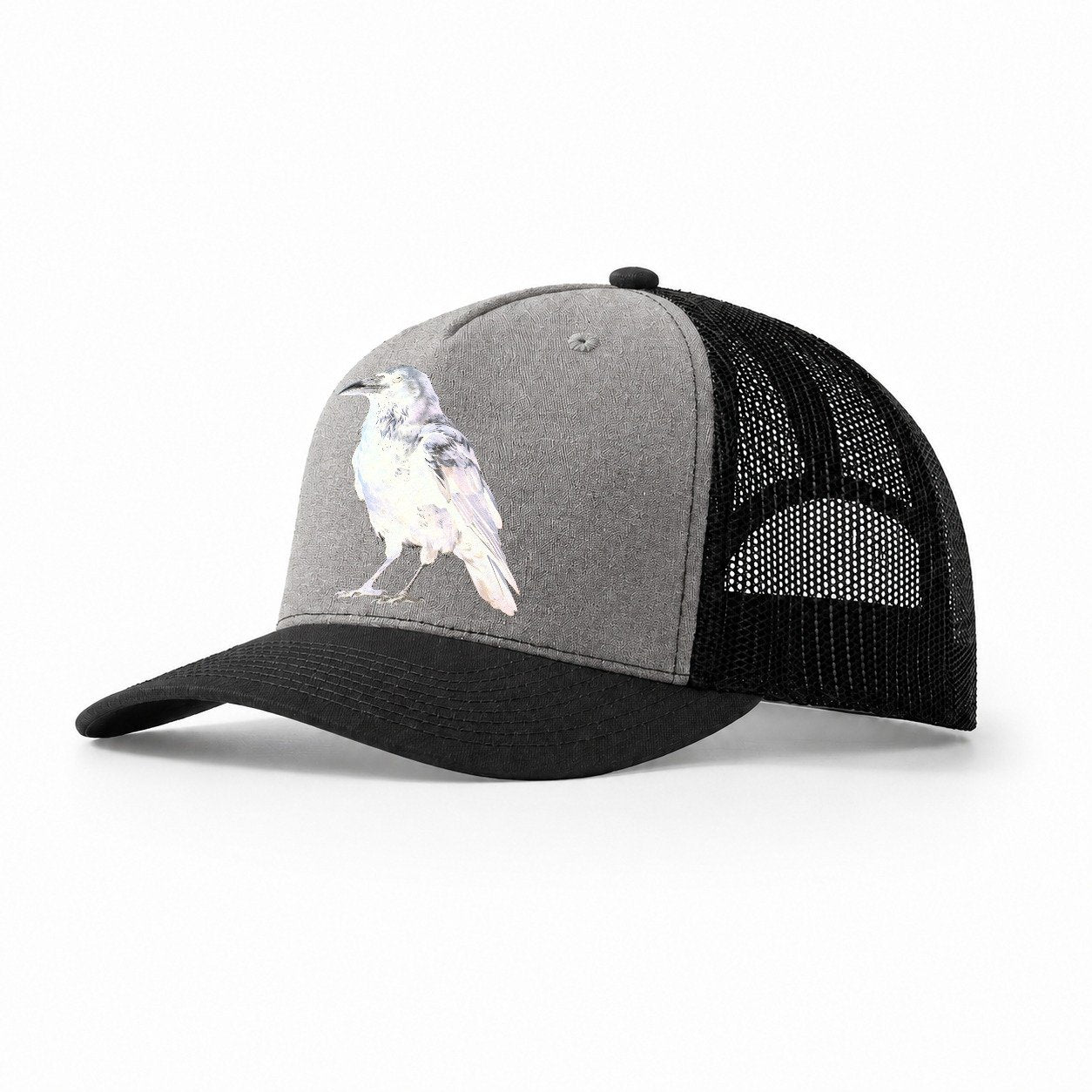 Raven Trucker Hat – Grey Black