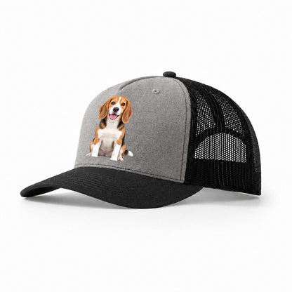 Beagle Sitting Top Breeds Trucker Hat – Grey Black