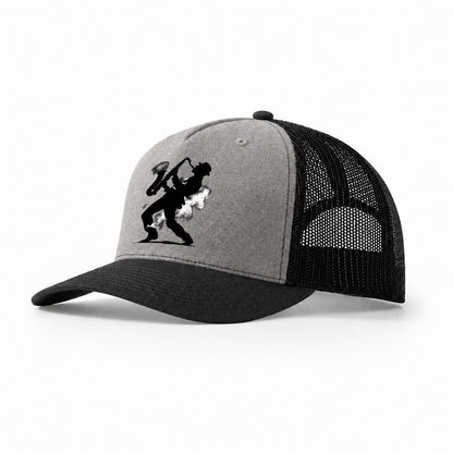 Saxophonist Playing Jazz Trucker Hat – Grey Black