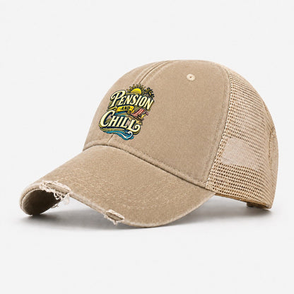 Pension And Chill Retired Living Washed Trucker Hat – Khaki