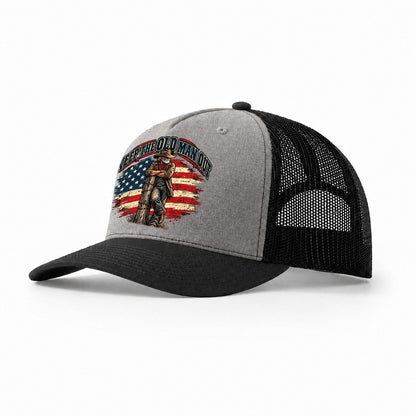 Keep The Old Man Out Old Man Strong Trucker Hat – Grey Black