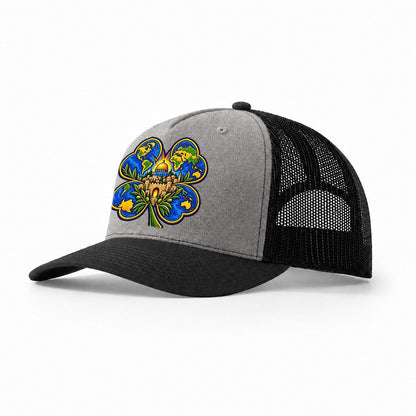 Clover Leaf World Map Jerusalem Trucker Hat – Grey Black