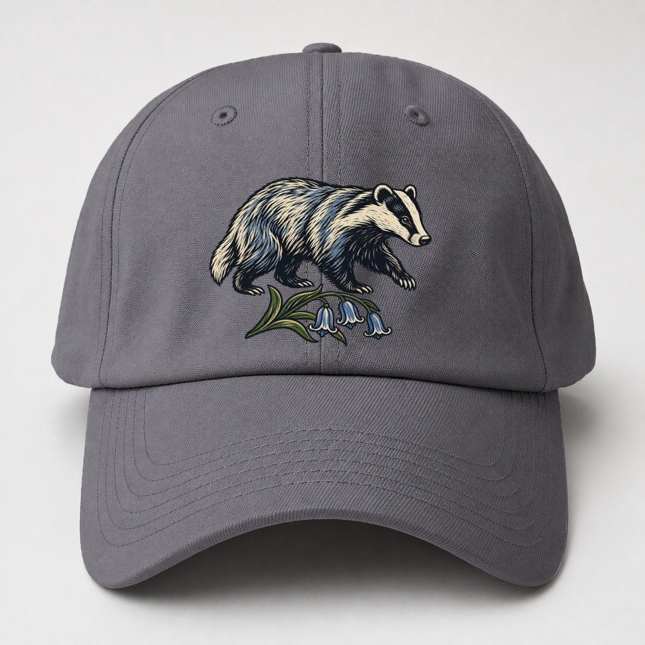 British Badger With Bluebell Sprig Uk Culture Heritage Baseball Cap – Grey