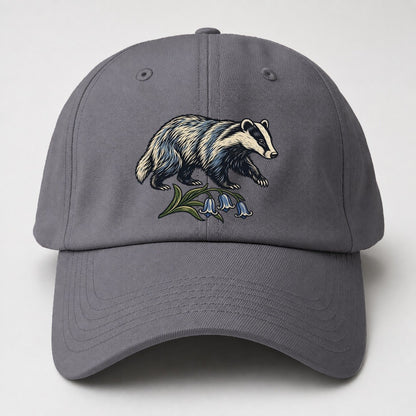 British Badger With Bluebell Sprig Uk Culture Heritage Baseball Cap – Grey