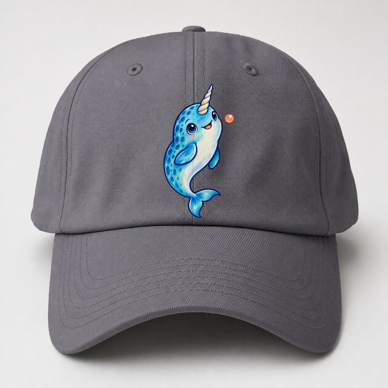 Narwhal Upward Swim Sea Sprite Baseball Cap – Grey