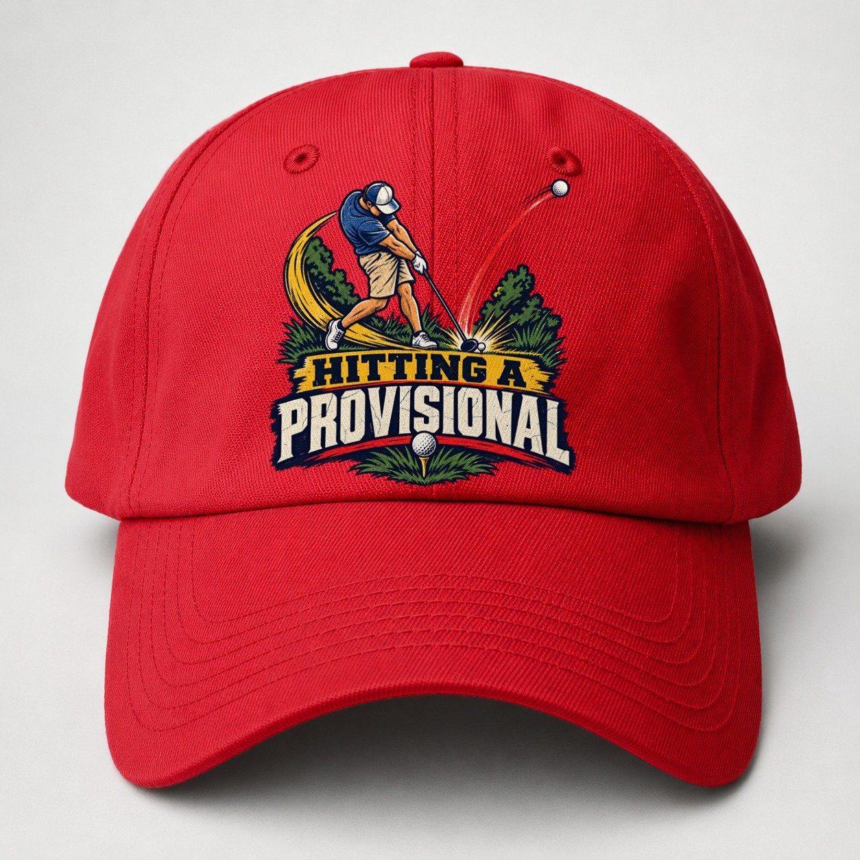 Hitting A Provisional Golf Life Baseball Cap – Red