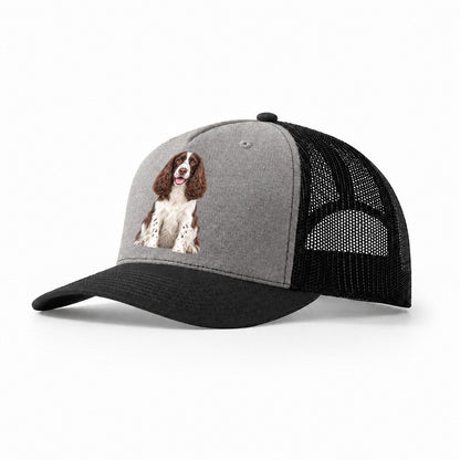 English Springer Spaniel Sitting Top Breeds Trucker Hat – Grey Black