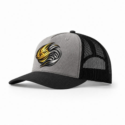 Abstract Comedy And Tragedy Masks Trucker Hat – Grey Black