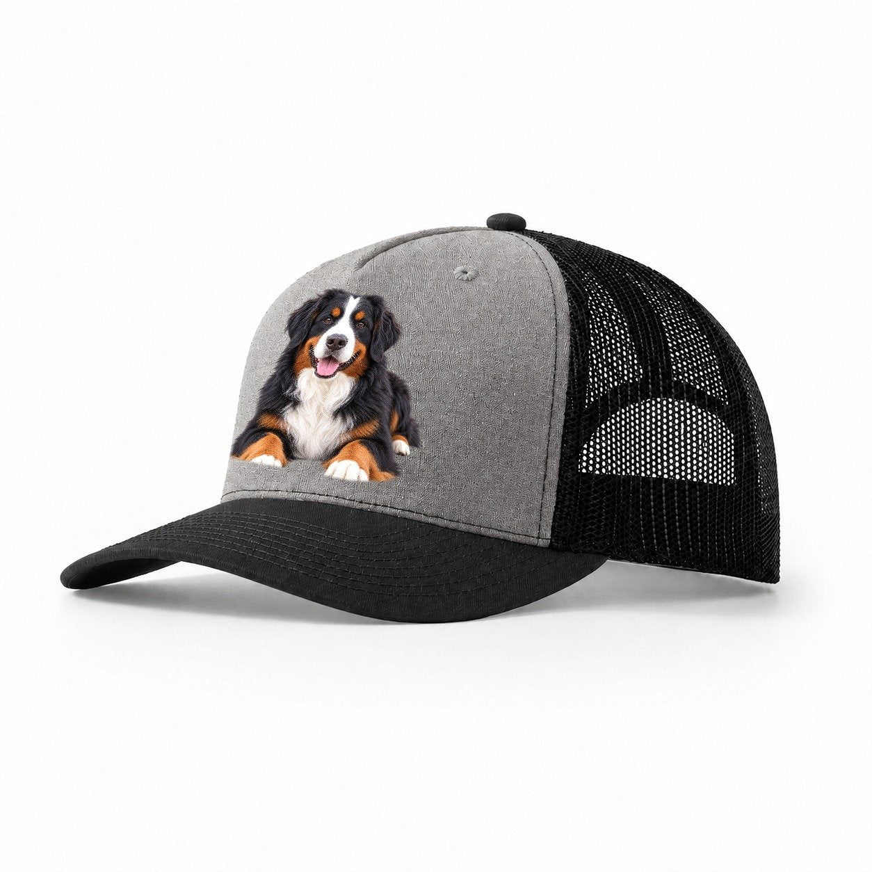 Bernese Mountain Dog Lying Down Top Breeds Trucker Hat – Grey Black