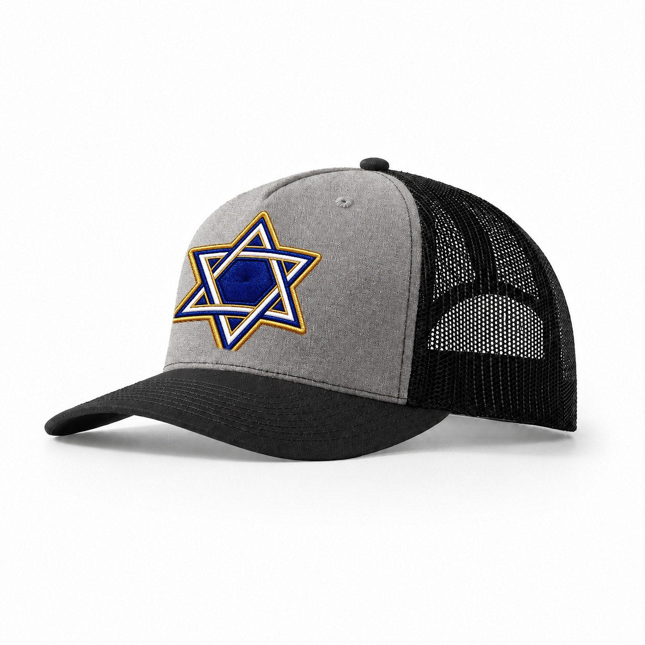Star Of David Embroidered Patch Judaism Heritage Trucker Hat – Grey Black