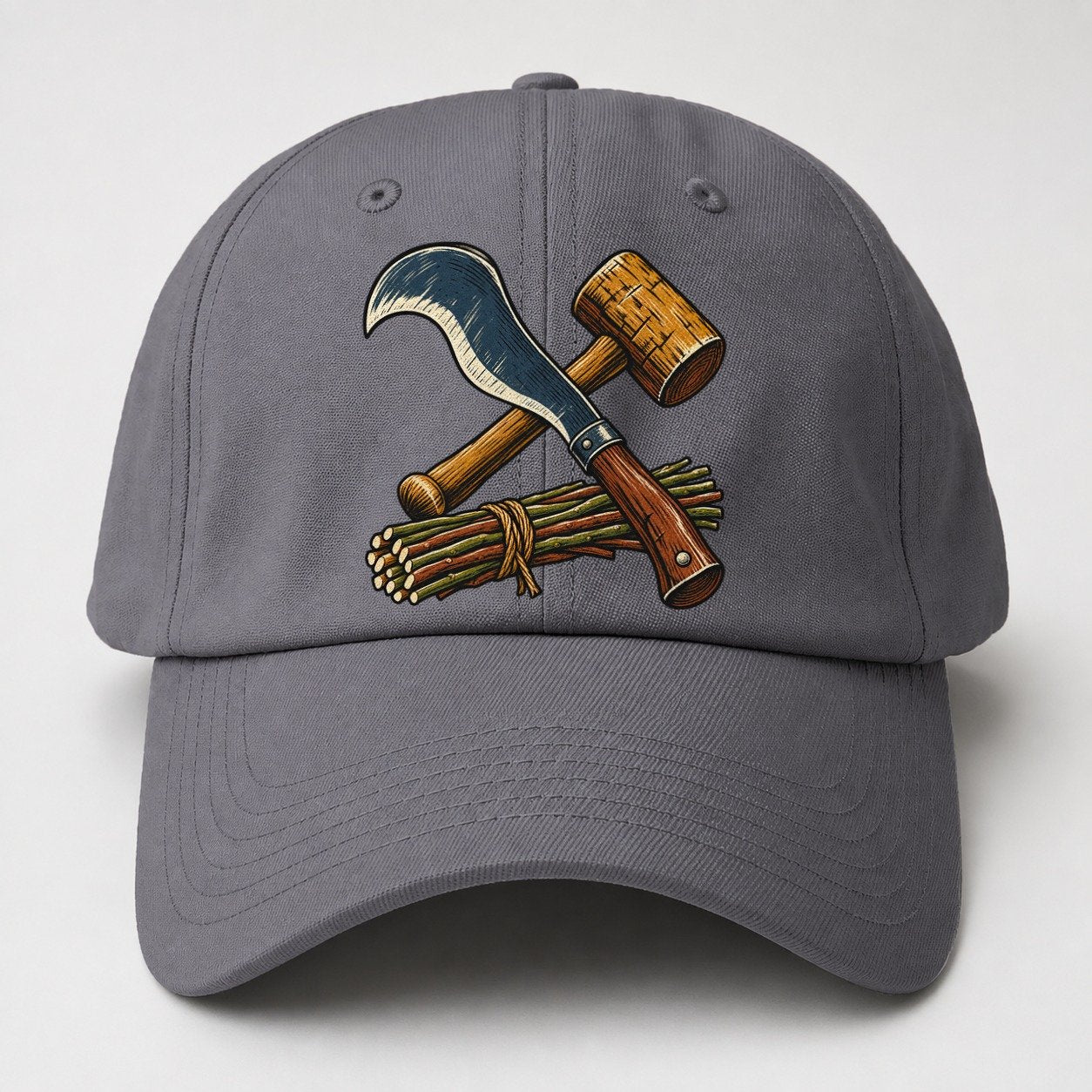 Hedgelayer Billhook Mallet And Hazel Rods Uk Culture Heritage Baseball Cap – Grey