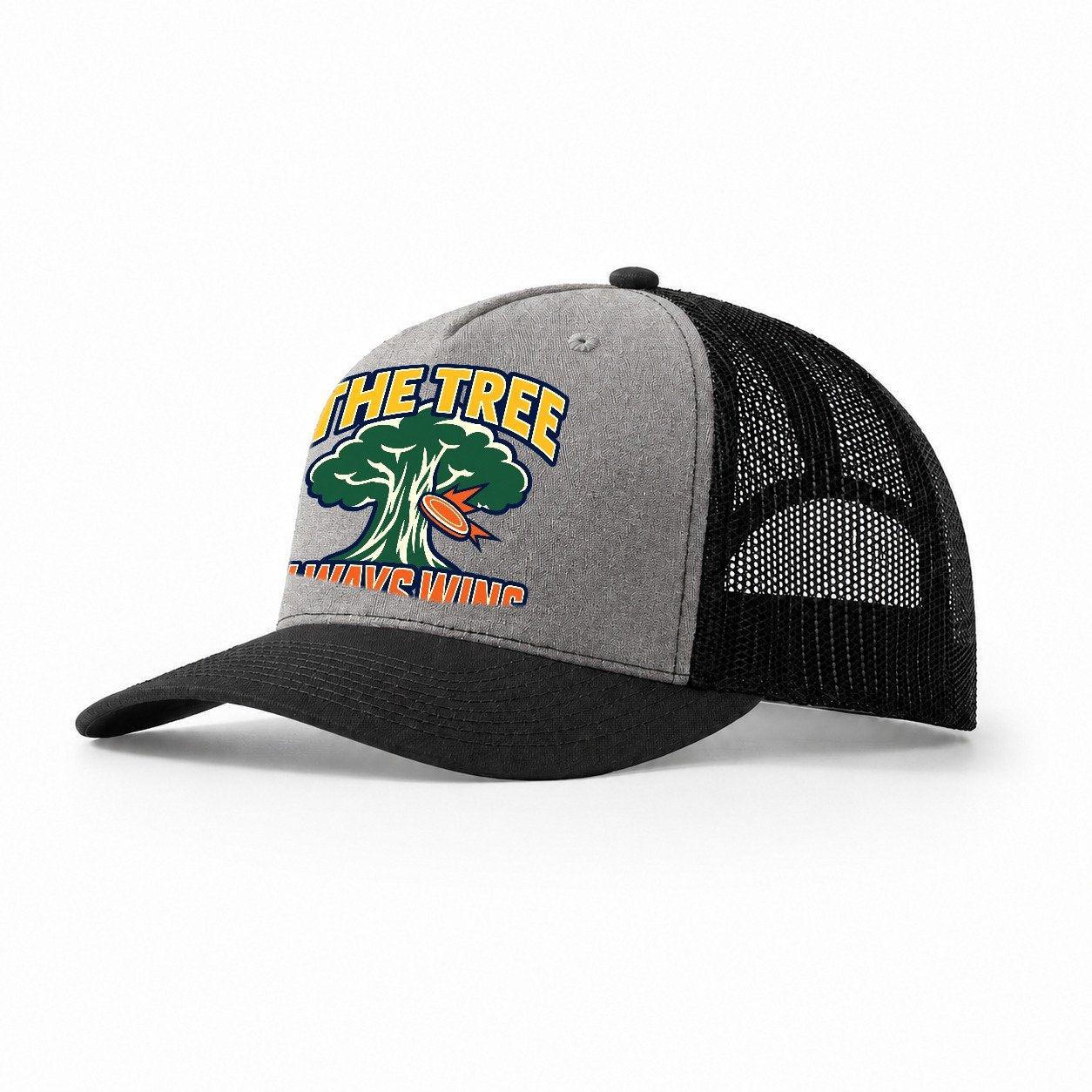 The Tree Always Wins Disc Golf Trucker Hat – Grey Black