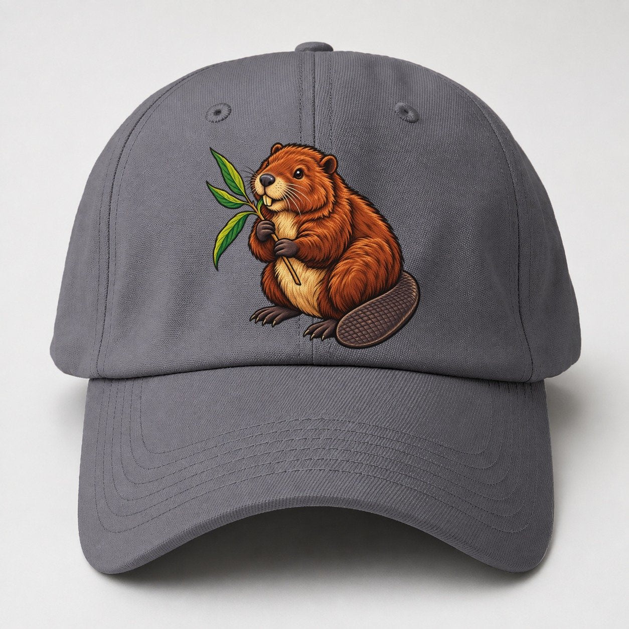 North American Beaver And Willow Sprig Canada Cultural Icons Baseball Cap – Grey