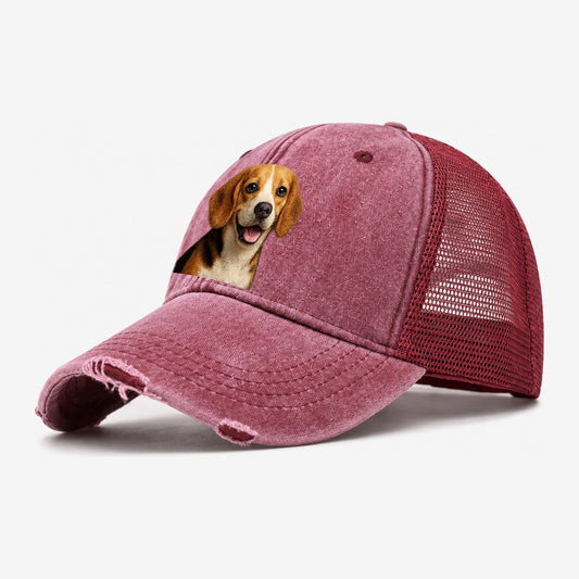 Beagle Portrait Washed Trucker Hat – Wine Red