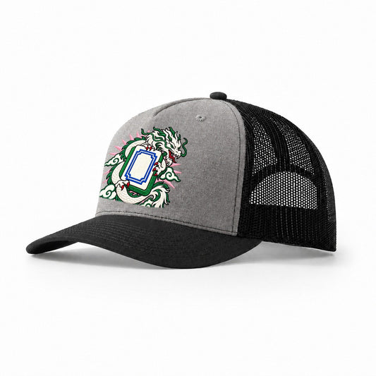 White Dragon Mahjong Game Night Trucker Hat – Grey Black