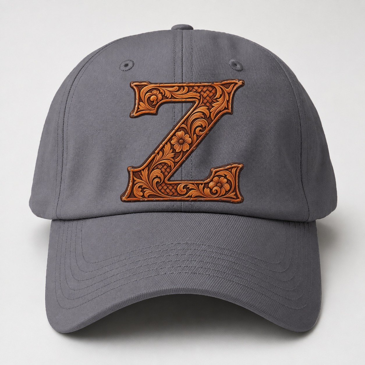 Tooled Leather Z Monogram Baseball Cap – Grey