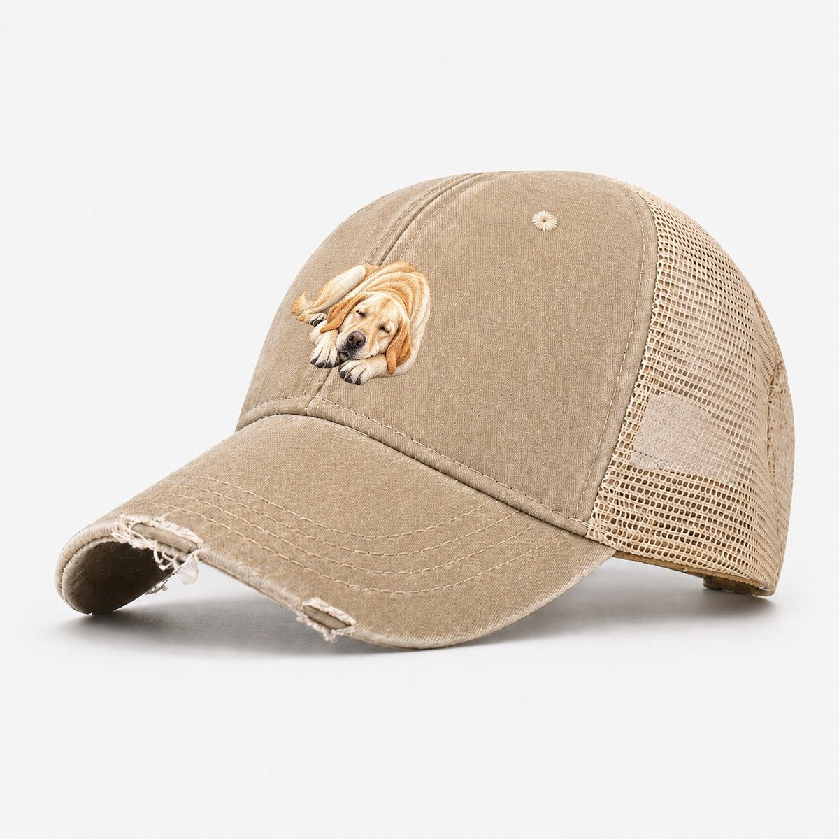 Abstract Labrador Play Bow Washed Trucker Hat – Khaki