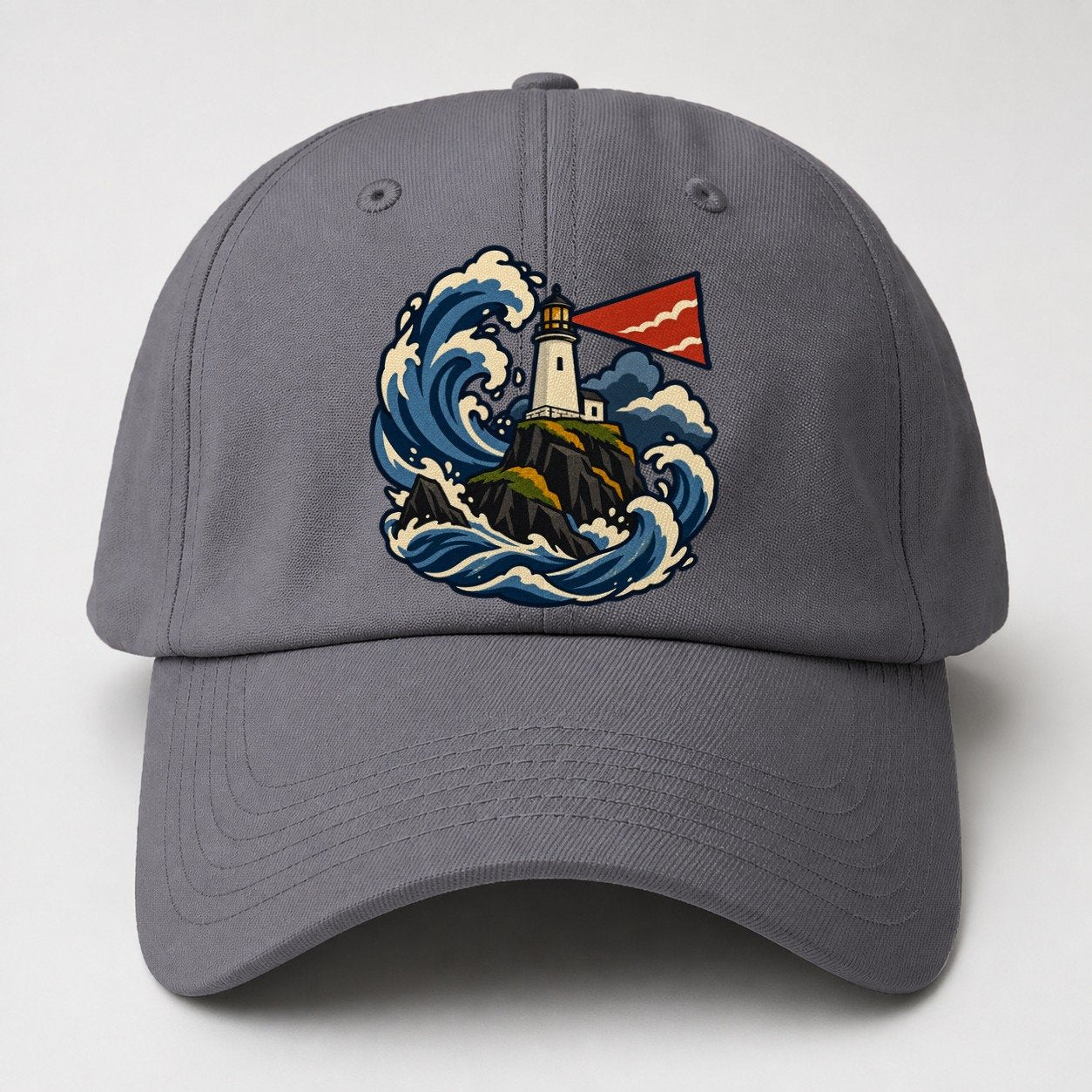 Hebridean Lighthouse And Storm Wave Uk Culture Heritage Baseball Cap – Grey