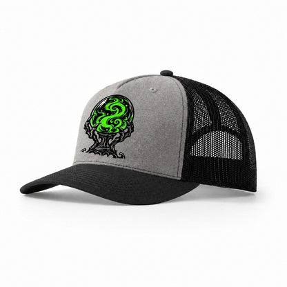 Crystal Ball On A Claw Stand Witch Magic Trucker Hat – Grey Black